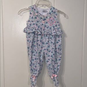 Vtg  floral corduroy footie onesie romper‎